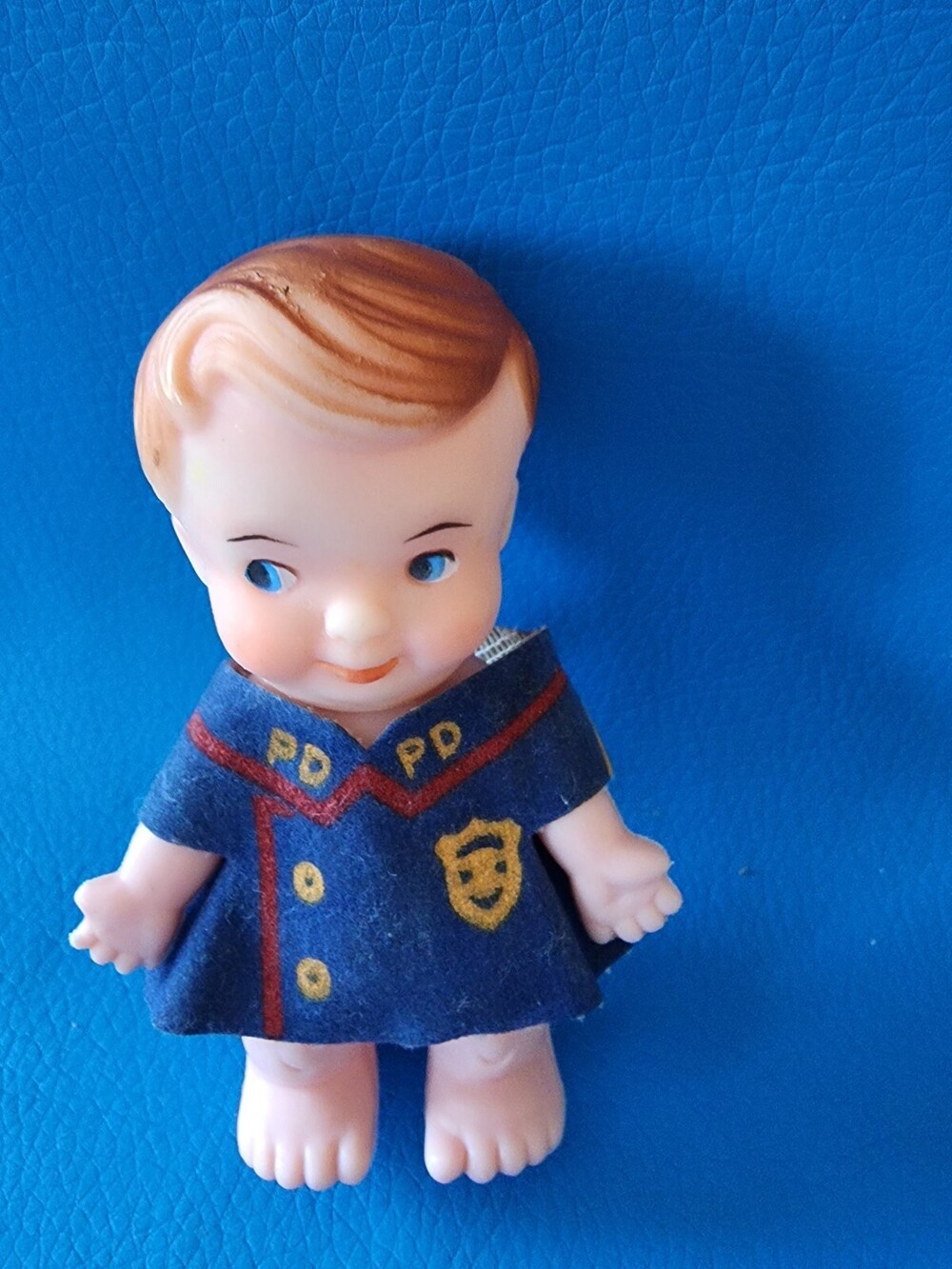 1966 Uneeda Doll Co Pee Wee Baby Doll Boy Police Dept 3.25"H Hong Kong 19.1e